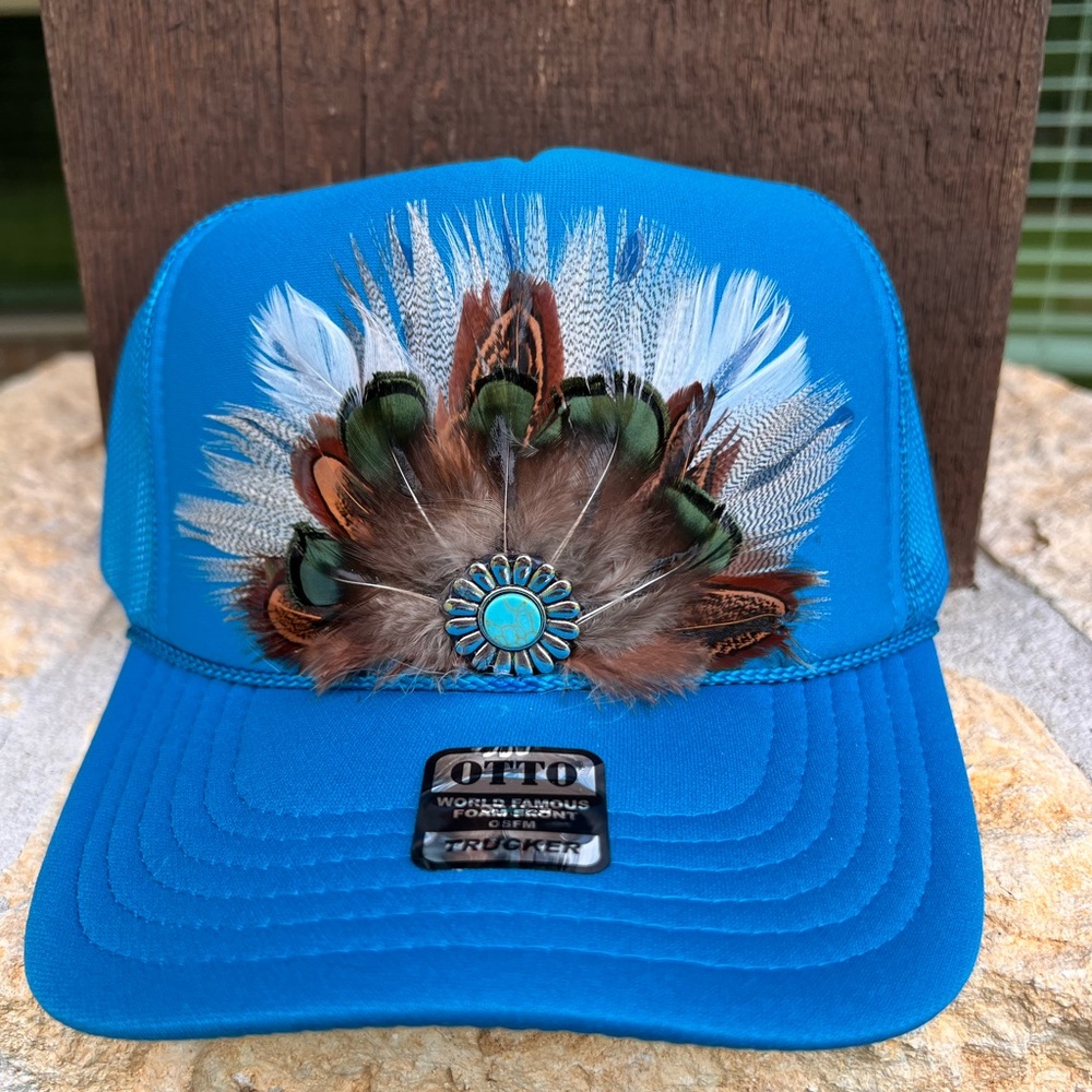 Feathered trucker hat